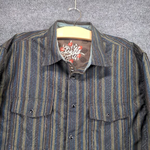 Scully Pearl Snap Button Up Shirt Men's Large Western Brown Striped - Picture 3 of 14